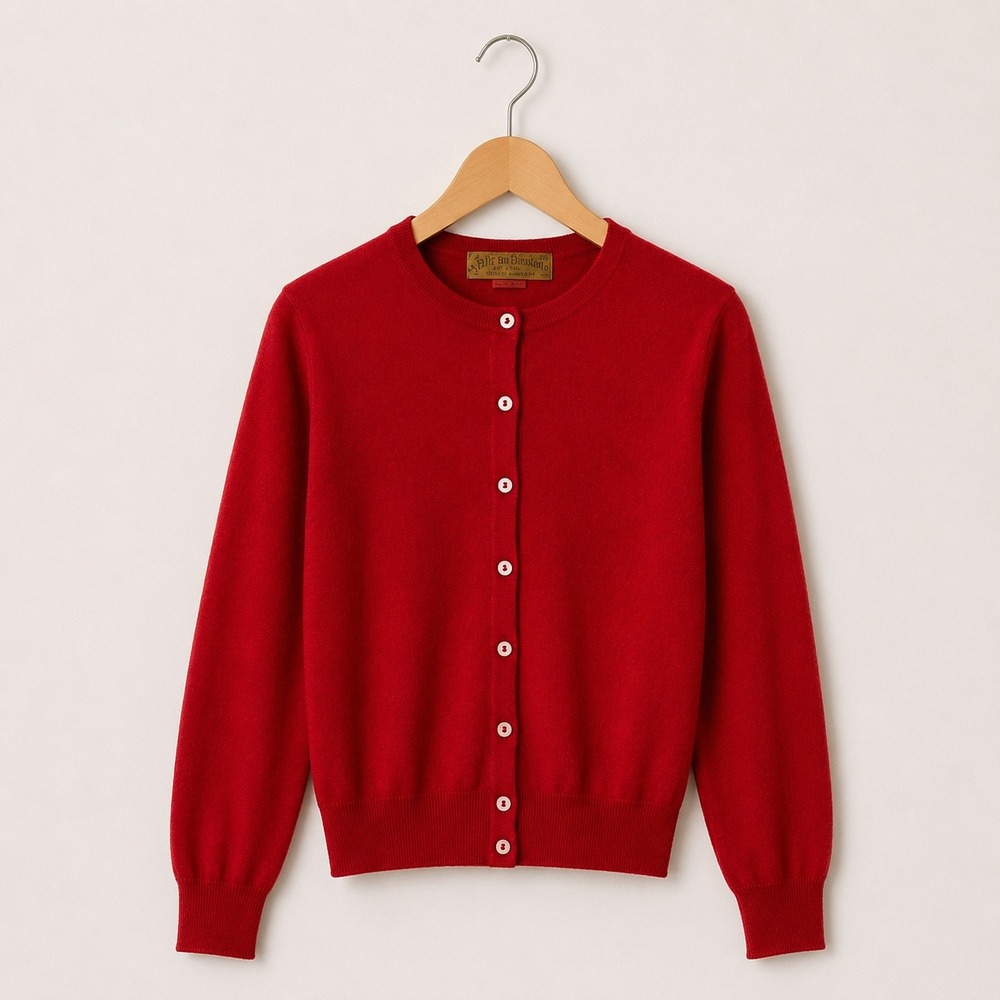 Braemar Phelps Terkel Red Pure Cashmere Cardigan Sweater Made in Scotland VTG
